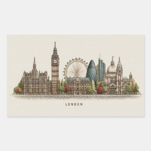 Vintage Architectural London Skyline Illustration Rectangular Sticker