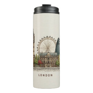 Vintage Architectural London Skyline Illustration Thermal Tumbler