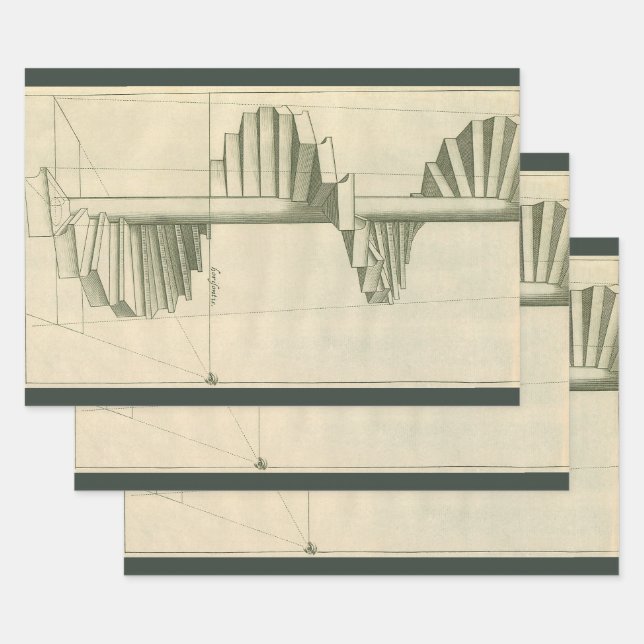 Vintage Architectural Stairs, Spiral Staircase Wrapping Paper Sheet (Set)