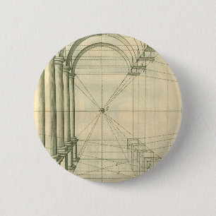 Vintage Architecture, Arches Columns Perspective 6 Cm Round Badge
