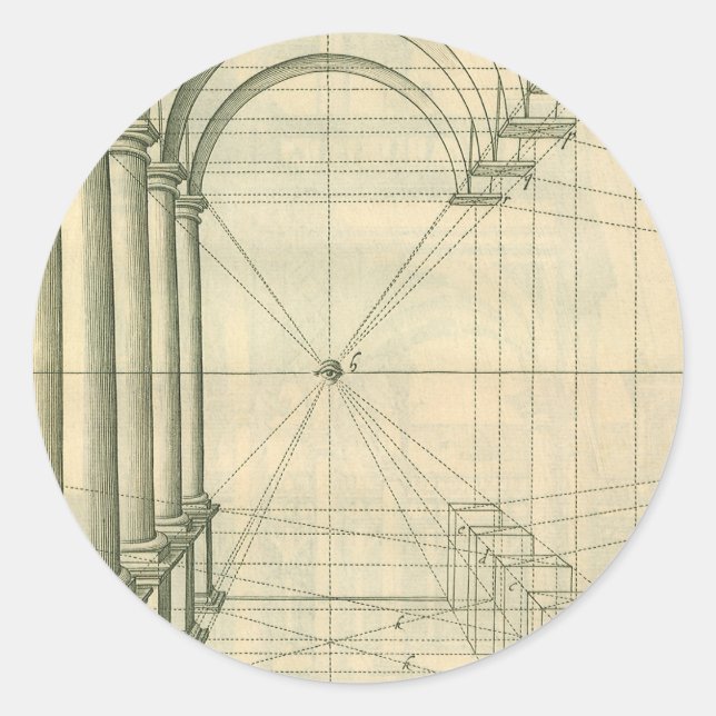 Vintage Architecture, Arches Columns Perspective Classic Round Sticker (Front)