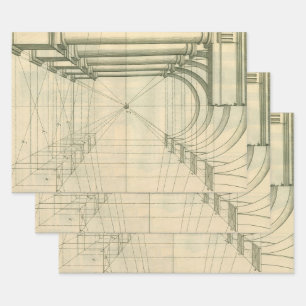 Vintage Architecture, Arches Columns Perspective Wrapping Paper Sheet