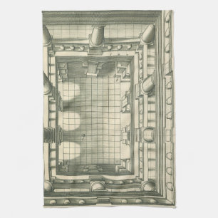 Vintage Architecture, Atrium Courtyard Perspective Tea Towel