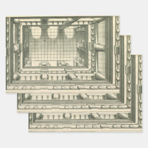 Vintage Architecture, Atrium Courtyard Perspective Wrapping Paper Sheet