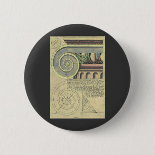 Vintage Architecture; Capital Volute by Vignola 6 Cm Round Badge