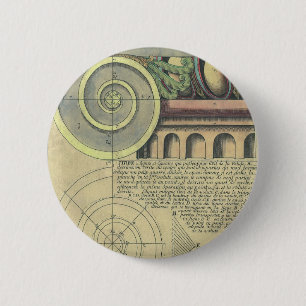Vintage Architecture; Capital Volute by Vignola 6 Cm Round Badge