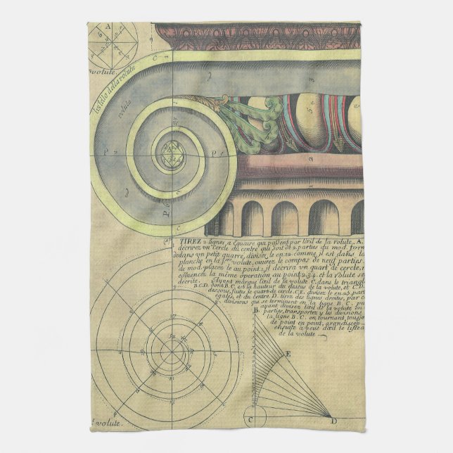 Vintage Architecture; Capital Volute by Vignola Tea Towel (Vertical)