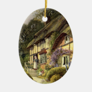 Vintage Architecture, Country Cottage House Ceramic Tree Decoration