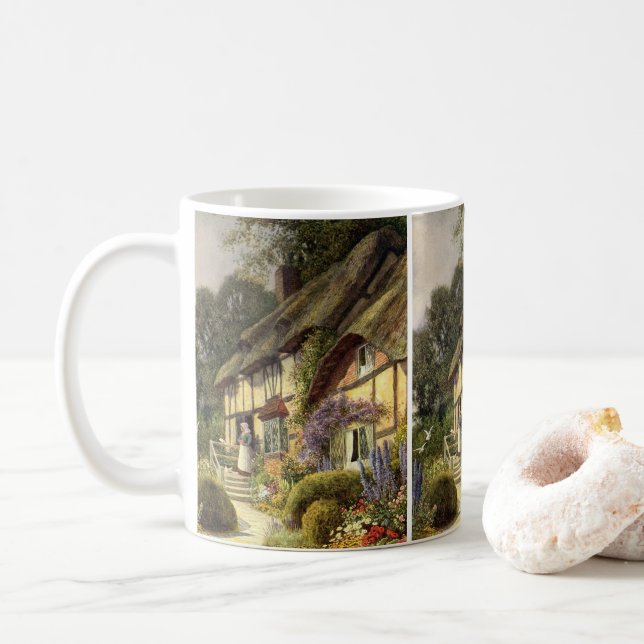 Vintage Architecture, Country Cottage House Coffee Mug (With Donut)