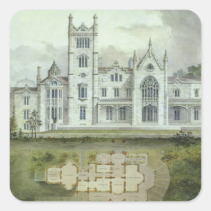 Vintage Architecture, French Chateau Floor Plans Square Sticker