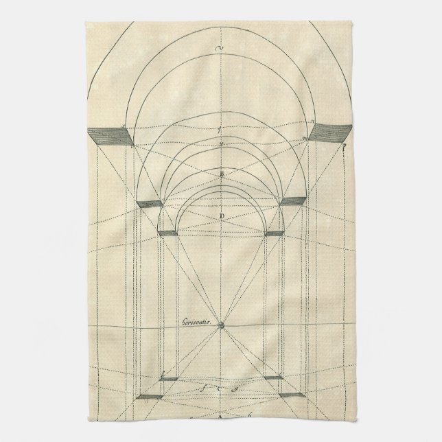 Vintage Architecture, Renaissance Arch Perspective Tea Towel (Vertical)