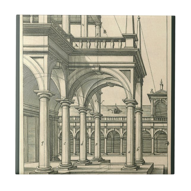 Vintage Architecture, Roman Courtyard with Columns Ceramic Tile (Front)