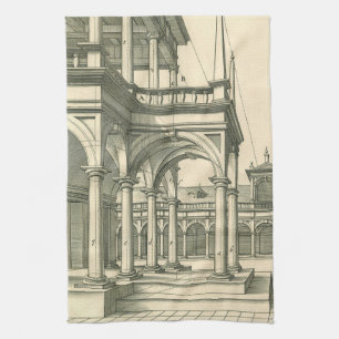 Vintage Architecture, Roman Courtyard with Columns Tea Towel