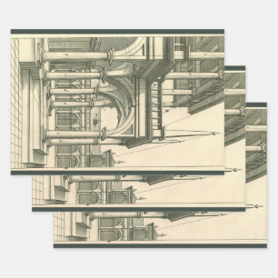 Vintage Architecture, Roman Courtyard with Columns Wrapping Paper Sheet