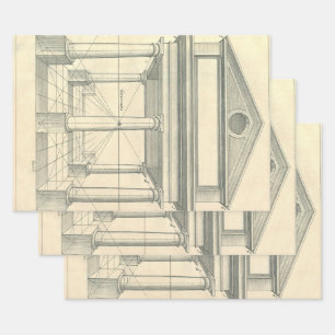 Vintage Architecture, Roman Portico with Columns Wrapping Paper Sheet