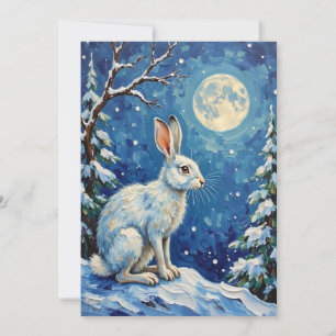 Vintage Arctic Hare in Winter Moonlight Christmas Holiday Card
