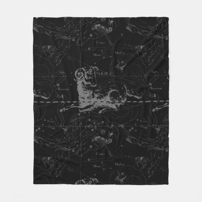 Vintage Aries Sign Constellation Hevelius 1690 Fleece Blanket (Front)
