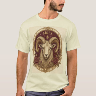 Vintage Aries Zodiac Ram Floral Celestial Astrolog T-Shirt