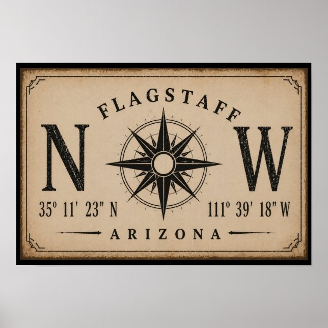 Vintage Arizona Coordinates Compass Poster (Front)
