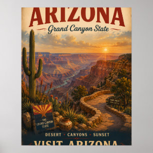 Vintage Arizona Grand Canyon Travel Poster with De