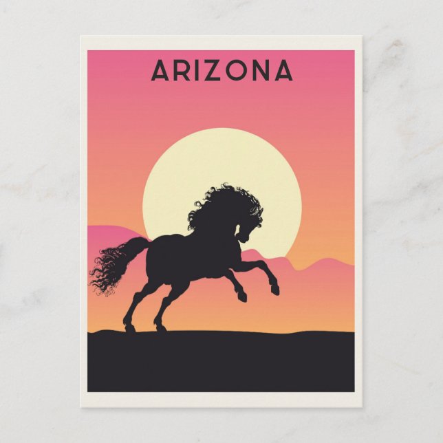 Vintage Arizona Horse Mountain Sunset Travel Postcard (Front)