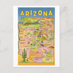 Vintage Arizona Map Travel Postcard