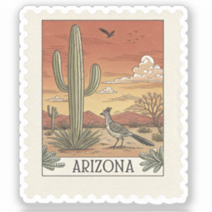 Vintage Arizona Saguaro Cactus Roadrunner Stamp