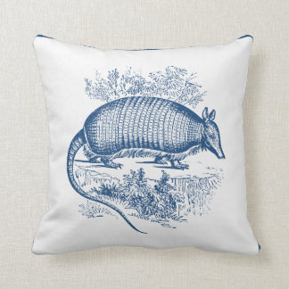 Vintage Armadillo Antique Woodblock Blue Cushion