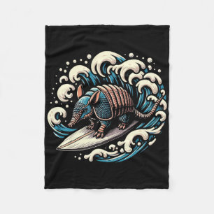 Vintage Armadillo Surfing Waves Texas Us Fleece Blanket