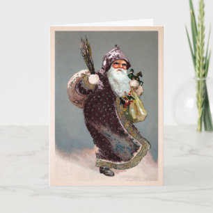 Vintage Armed Santa Holiday Card