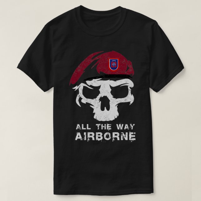 Vintage Army 82nd Airborne All The Way Skull Maroo T-Shirt (Design Front)