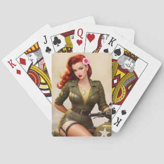 Vintage Army Motorcycle Pinup Playing Cards