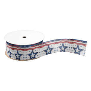 Vintage Art American Pride Patriotic Stars Freedom Grosgrain Ribbon
