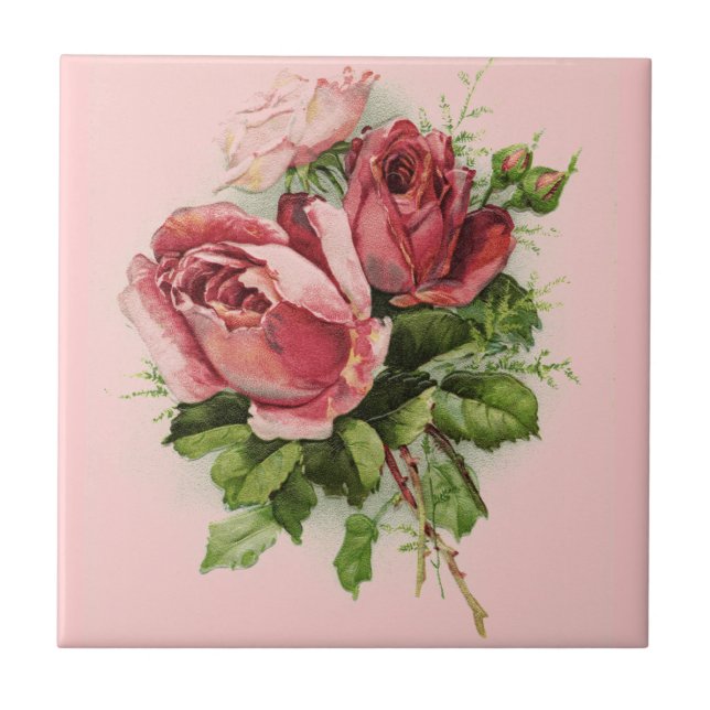 Vintage Art Antique Roses Ceramic Tile (Front)