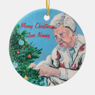 VINTAGE Art Blues/Green watercolor NAN Ceramic Ornament