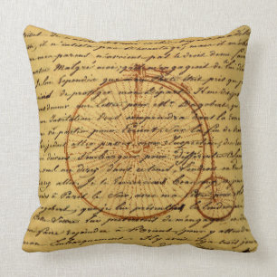 Vintage Art Calligraphy and Retro bicycle Cushion