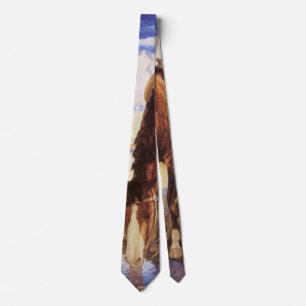 Vintage Art, Cowboy Watering His Horse by NC Wyeth Tie