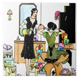 Vintage Art Deco 1920s Hat Shop Illustration  Ceramic Tile