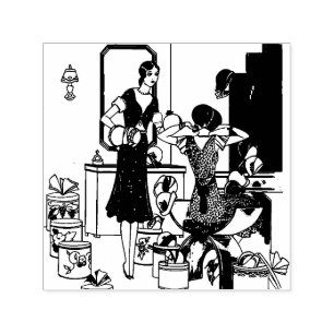 Vintage Art Deco 1920s Hat Shop Illustration  Self-inking Stamp