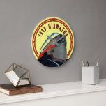 Vintage Art Deco 1939 Locomotive Train Ad Large Clock<br><div class="desc">This is a digitally enhanced print derived from a vintage Art Deco advertisement for a 1939 Hiawatha Milwaukee Road locomotive train. Although the background colour was derived from the original,  you can customise it. You can also easily personalise the text in this template.</div>