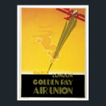 Vintage Art Deco airlines travel ad Poster<br><div class="desc">Contact us if you need help resizing.
 1920s typical Art Deco air travel advert 
 Artist: E. Maurus 1929
 Titel: Golden Ray,  Air Union,  Paris-London
 Main colours: yellow,  red,  black</div>