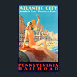 Vintage Art Deco Atlantic City Travel Poster<br><div class="desc">This is a digitally enhanced print of a vintage Art Deco Atlantic City,  Pennsylvania Railroad travel tourism poster by Edward M. Eggleston. It features a young woman in swim wear on the beach with Atalnta City in the background.</div>