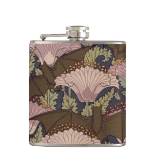 Vintage Art Deco Bat and Flowers Hip Flask