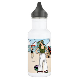 Vintage Art Deco Beach Illustration 1920s Coastal 532 Ml Water Bottle