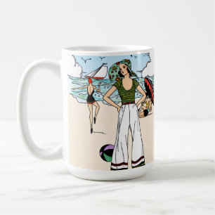 Vintage Art Deco Beach Illustration 1920s Coastal Coffee Mug