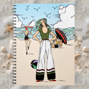 Vintage Art Deco Beach Illustration 1920s Coastal Notebook