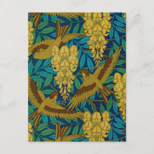 Vintage Art Deco Birds and Leaves Postcard