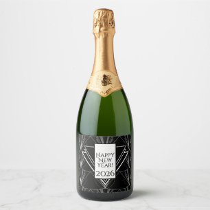 Vintage Art Deco Black and White Geometric Sparkling Wine Label