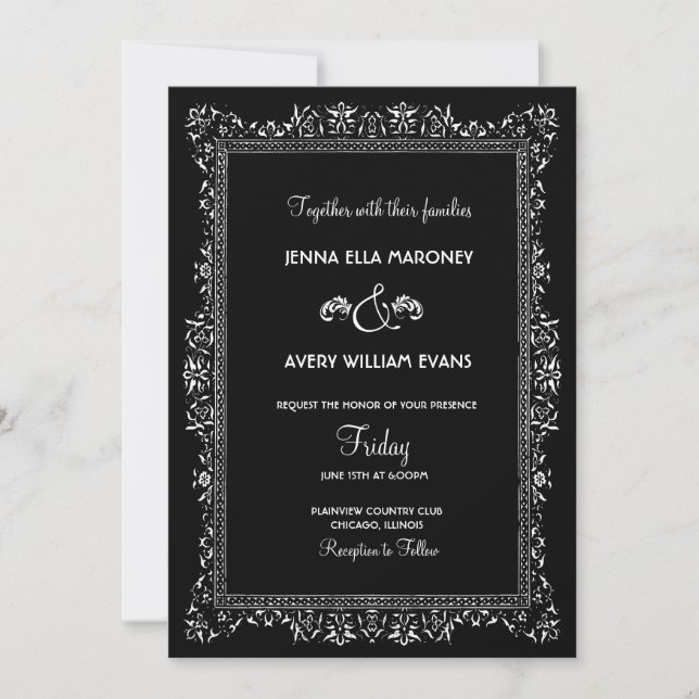 Vintage Art Deco Black and White Wedding Invitation (Front)