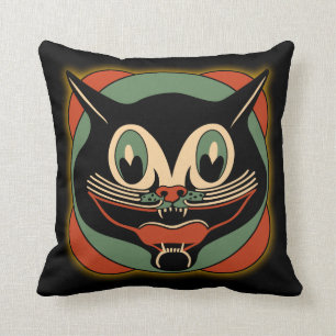 Vintage Art Deco Black Cat Pillow